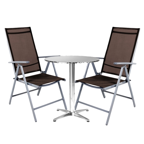 Bistro Sitzgarnitur Bistrogarnitur 3-teilig Silbergrau / Schokobraun
