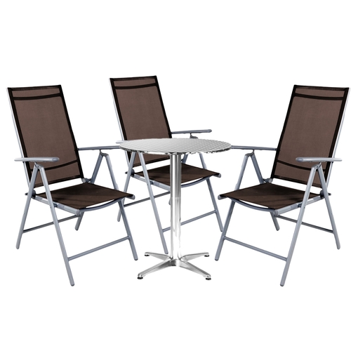Bistro Sitzgarnitur Bistrogarnitur 4-teilig Silbergrau / Schokobraun