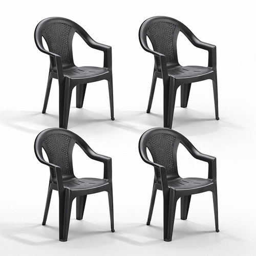 4 Stapelstuhl Gartenstuhl Kunststoff Wetterfest Rattan Optik Anthrazit