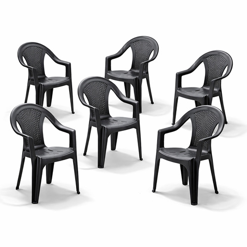 6 Stapelstuhl Gartenstuhl Kunststoff Wetterfest Rattan Optik Anthrazit