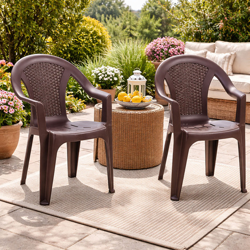 2er Stapelstuhl Gartenstuhl Bistrostuhl Kunststoff Rattan Optik Mokka