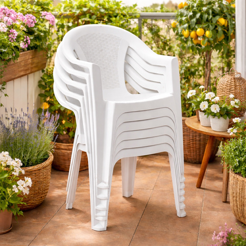 6x Outdoor Stapelstuhl Bistrostuhl Gartenstuhl Ischia Wei� Kunststoff 