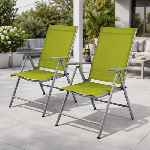 2 St�ck Garten Klappstuhl Aluminium - Textilen Silbergrau/Lime