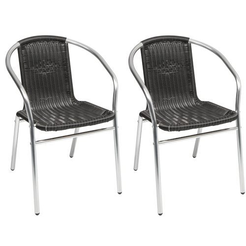 2 Stck Stabiler Aluminium / Polyrattan Bistrostuhl stapelbar 