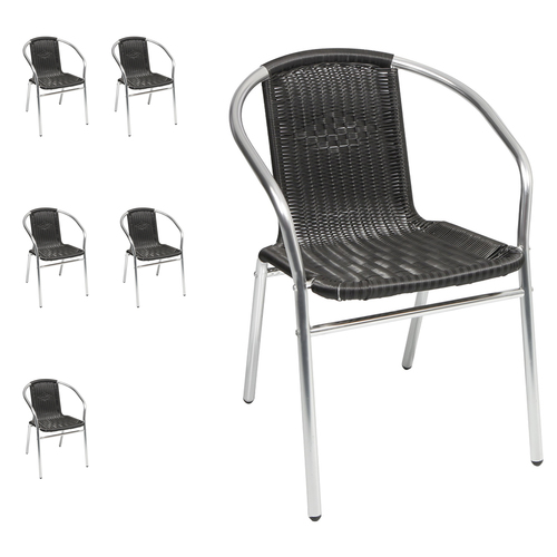 6 Stck Stabiler Aluminuim / Polyrattan Bistrostuhl stapelbar 
