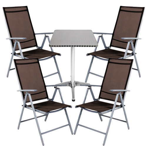 Bistrogarnitur 5-teilig Aluminium - Textilen / Schokobraun