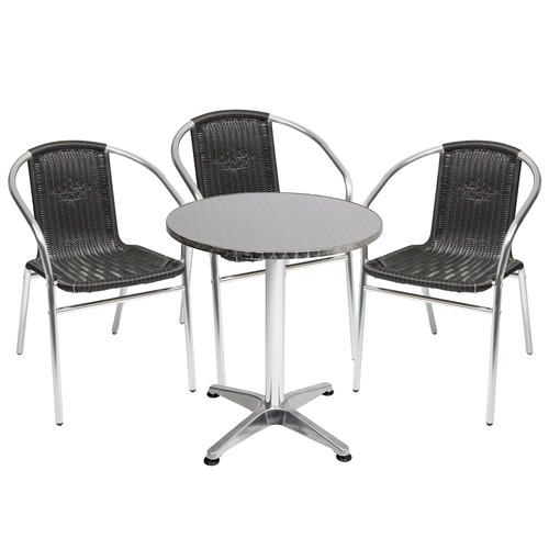 Bistrogarnitur rund 4-teilig Aluminium - Rattan / Schwarz