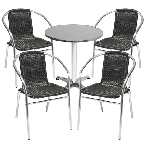 Bistrogarnitur 5-teilig Aluminium - Rattan / Schwarz