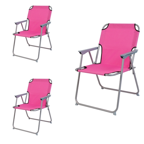 3 St�ck Campingstuhl Stoff Oxfort Metall Pink