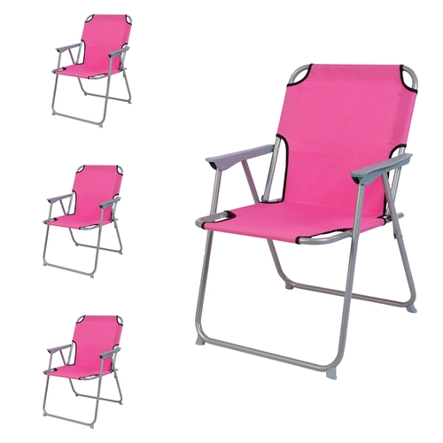 4 St�ck Campingstuhl Stoff Oxfort Metall Pink