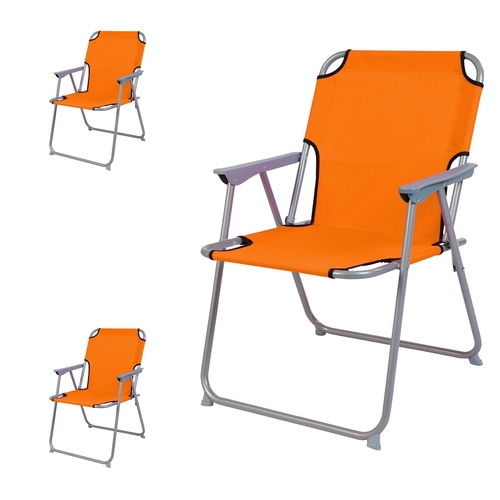 3 St�ck Campingstuhl Stoff Oxfort Metall Orange