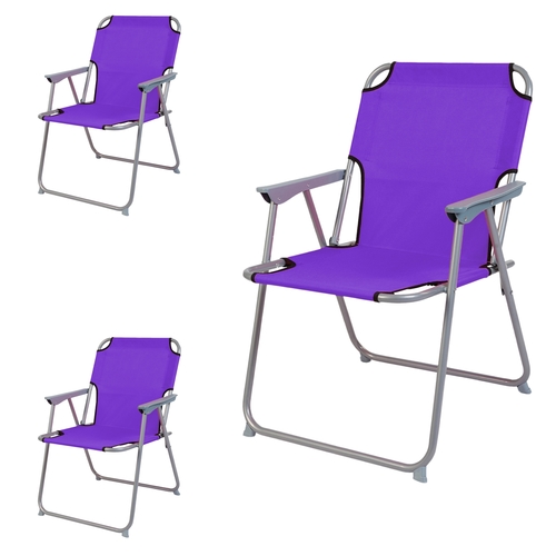 3 St�ck Campingstuhl Stoff Oxfort Metall Lila