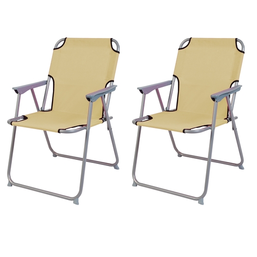 2 St�ck Campingstuhl Stoff Oxfort Metall Beige