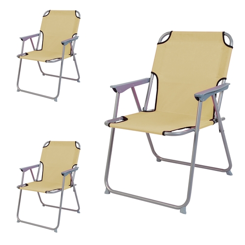 3 St�ck Campingstuhl Stoff Oxfort Metall Beige