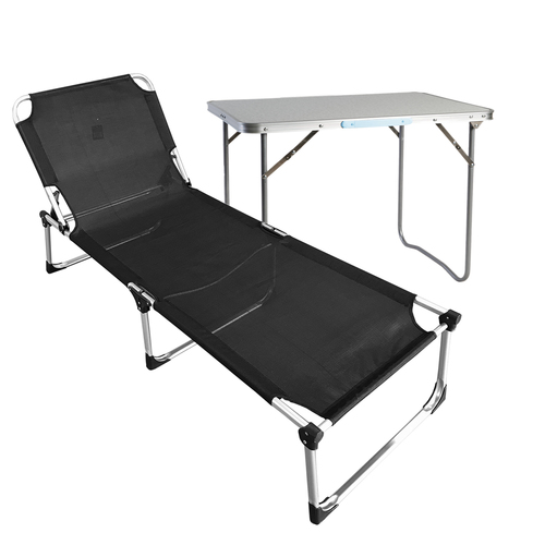 XXL Aluminium Gartenliege bis 150kg schwarz + Beistelltisch