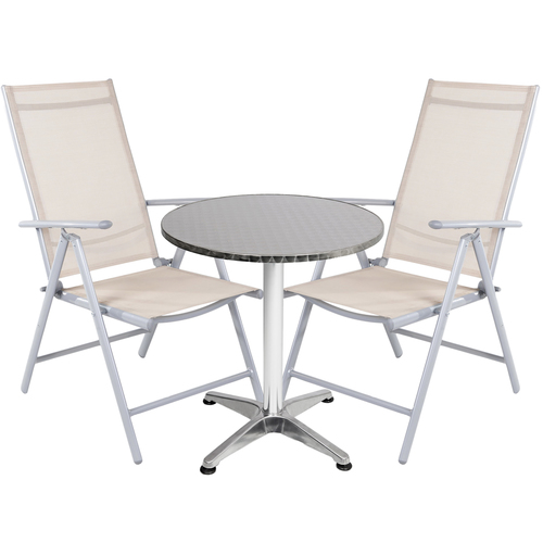 Bistro Sitzgarnitur Bistrogarnitur 3-teilig Silbergrau / Beige