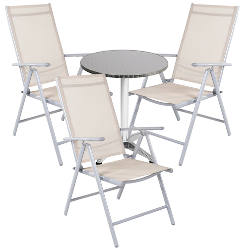 Bistro Sitzgarnitur Bistrogarnitur 4-teilig Silbergrau / Beige