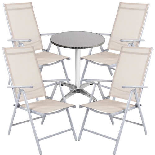 Bistro Sitzgarnitur Bistrogarnitur 5-teilig Silbergrau / Beige