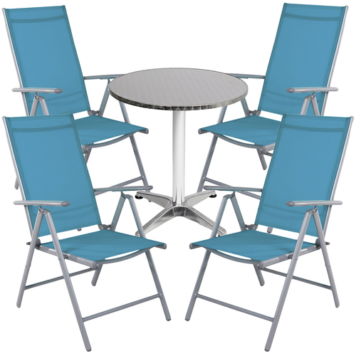 Bistro Sitzgarnitur Bistrogarnitur 5-teilig Silbergrau / Petrol