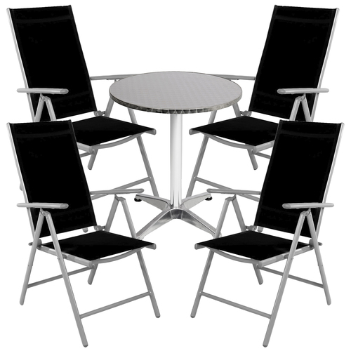 Bistro Sitzgarnitur Bistrogarnitur 5-teilig Silbergrau / Schwarz