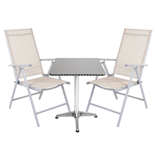 Bistrogarnitur 3-teilig Aluminium - Textilen Silber / Beige