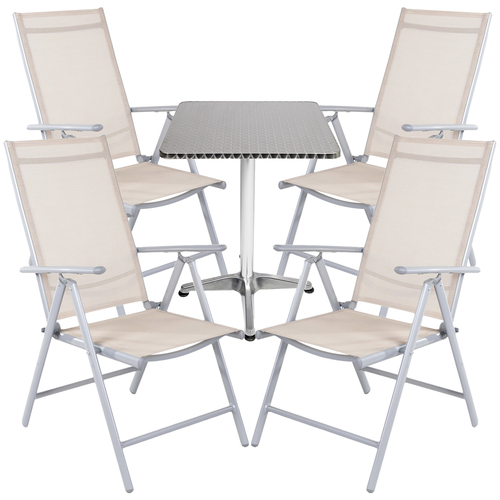 Bistrogarnitur 5-teilig Aluminium - Textilen / Beige