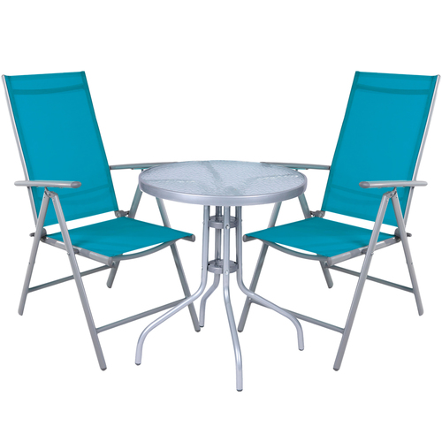 Bistro Sitzgarnitur Bistrogarnitur 3-teilig Silbergrau / Petrol