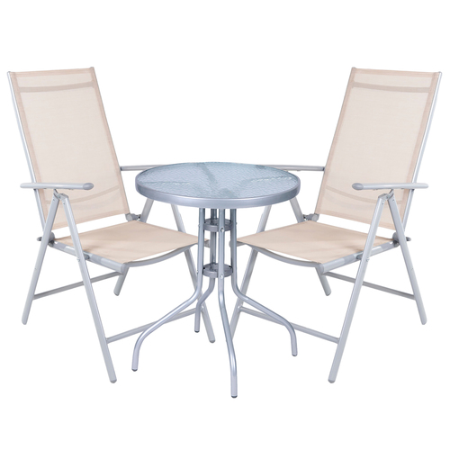 Bistro Sitzgarnitur Bistrogarnitur 3-teilig Silbergrau / Beige