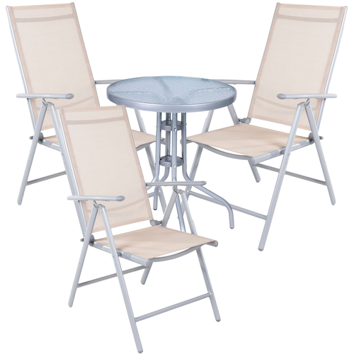 Bistro Sitzgarnitur Bistrogarnitur 4-teilig Silbergrau / Beige