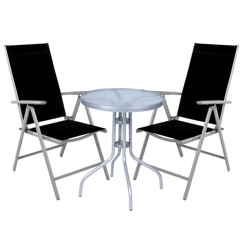 Bistro Sitzgarnitur Bistrogarnitur 3-teilig Silbergrau / Schwarz