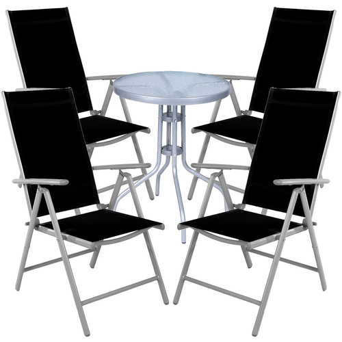 Bistro Sitzgarnitur Bistrogarnitur 5-teilig Silbergrau / Schwarz