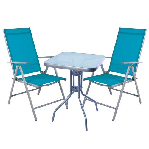 Bistro Sitzgarnitur Bistrogarnitur 3-teilig Silbergrau / Petrol