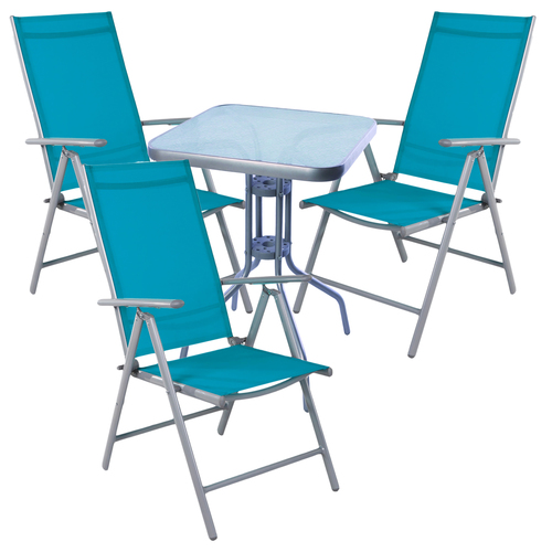 Bistro Sitzgarnitur Bistrogarnitur 4-teilig Silbergrau / Petrol