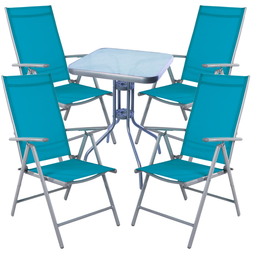 Bistro Sitzgarnitur Bistrogarnitur 5-teilig Silbergrau / Petrol
