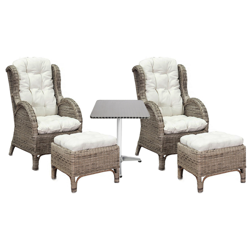 Luxus Rattan Set 2 x Relaxsessel mit Fu�hocker + Bistrotisch eckig