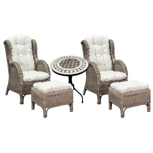 Luxus Rattan Set 2 x Relaxsessel mit Fu�hocker + Mosaiktisch