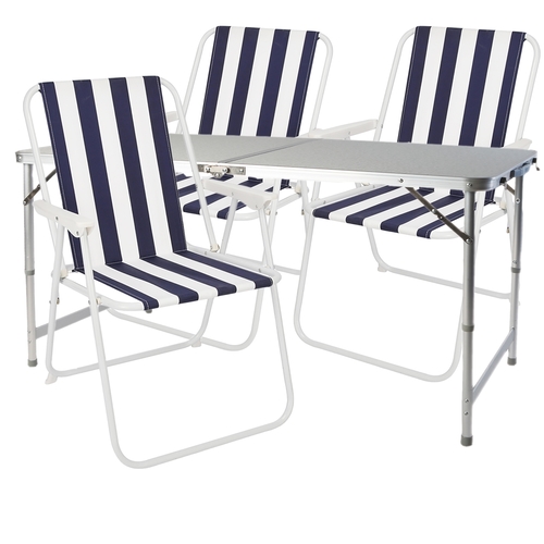 4-teiliges Campingm�bel Set Alu120x60x58/70cm blau-wei� gestreift