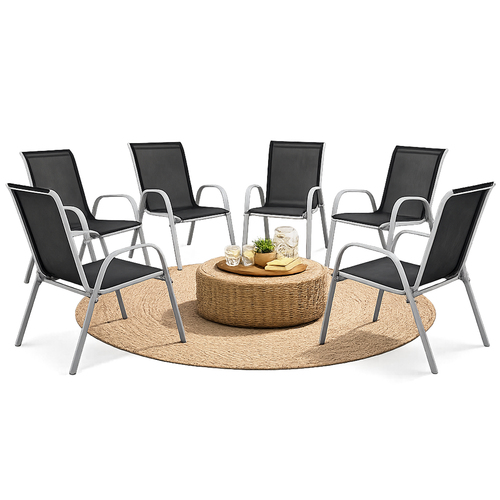 6xOutdoorstuhl Gartenstuhl Stapelstuhl Metall Silber Textilen Schwarz 