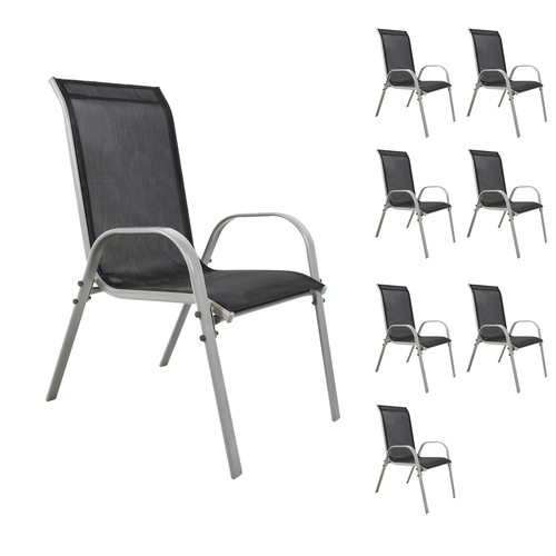 8xOutdoorstuhl Gartenstuhl Stapelstuhl Metall Silber Textilen Schwarz 