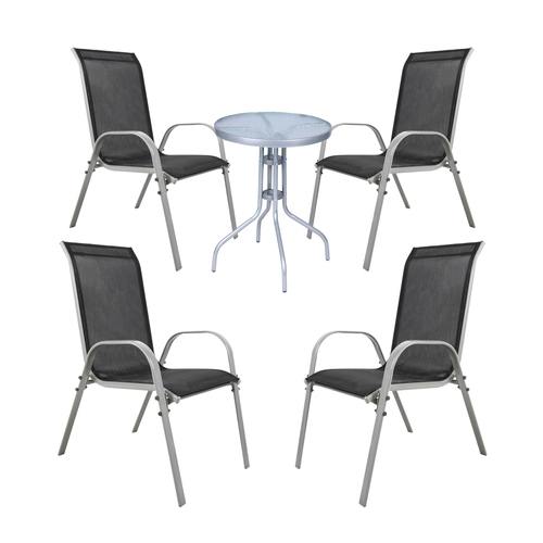 Bistro Sitzgarnitur Bistrogarnitur 5-teilig Silbergrau/Schwarz
