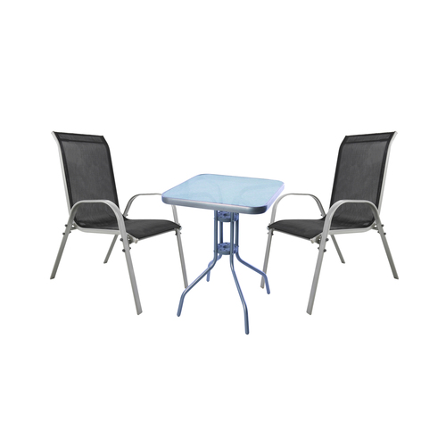 Bistro Sitzgarnitur Bistrogarnitur 3-teilig Silbergrau/Schwarz