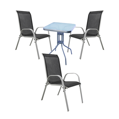Bistro Sitzgarnitur Bistrogarnitur 4-teilig Silbergrau/Schwarz