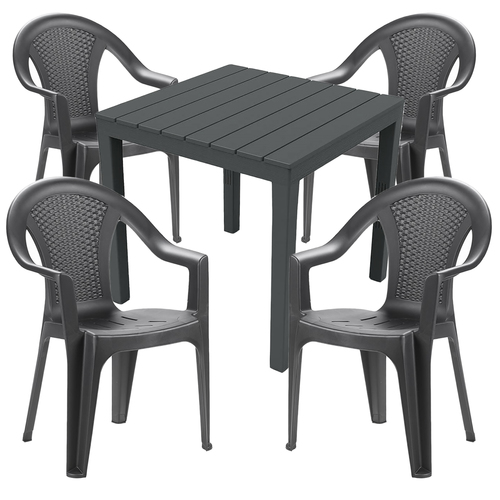 Sitzgarnitur Bistrogarnitur 5-teilig Anthrazit Rattan/Holzoptik