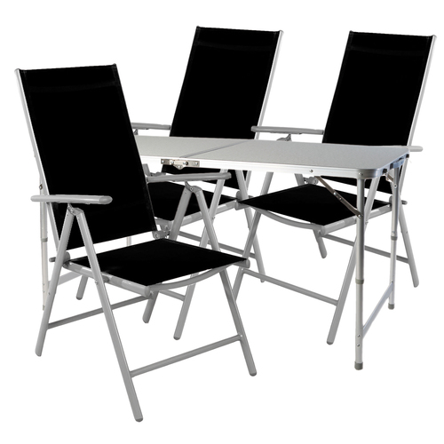 4-tlg. Campingm�bel Set h�henverstellbar Aluminium Textilen schwarz