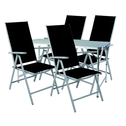 5-teiliges Campingm�bel Set h�henverstellbar Aluminium Textilen schwarz