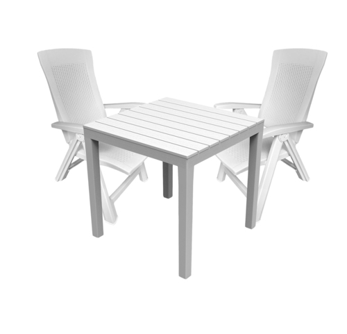 Sitzgarnitur Bistrogarnitur 3-teilig Wei� Holzoptik / Rattanoptik 
