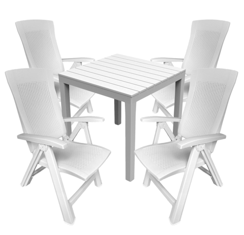 Sitzgarnitur Bistrogarnitur 5-teilig Wei� Holzoptik / Rattanoptik 