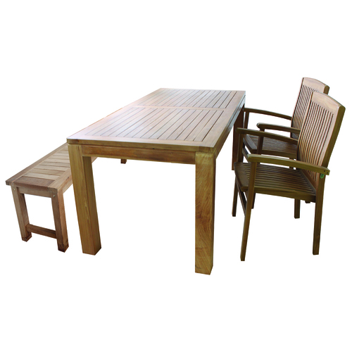 Sitzgruppe Teakholz 180x90x75cm Tisch + 2 Sessel + 1 x Teakholz Sitzbank 
