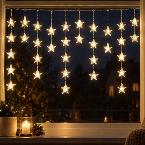 40er LED Sternenvorhang Lichterkette Weihnachtsbeleuchtung IP44 warmwei�