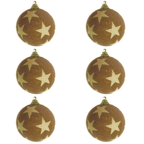 6-tlg. Christbaumkugeln  Weihnachtsbaumkugeln Stern beflockt Gold 8cm